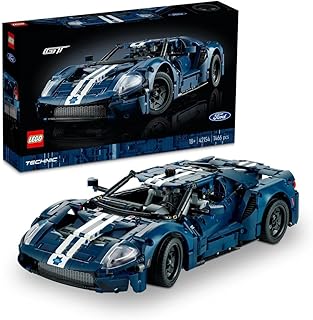 مجموعة فورد جي تي 2022 رقم 42154 من LEGO Technic. مشروع غامر للبالغين؛ صمّموا جميع تفاصيل هدية النموذج 1:12 هذه لمحبي السيارات؛ تتوفر باللون الأزرق الداكن الكلاسيكي مع خطوط سباق بيضاء (1466 قطعة)