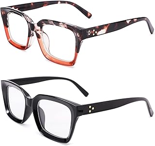 Bouryo Vintage Clear Lens Glasses for Women, Non-prescription Classic Square Eyewear Thick Frame Eyeglasses