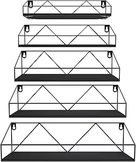 هورليمر مجموعة ارفف تثبت على الحائط بلون اسود مكونة من 5 قطع - ارفف عائمة متينة ومزخرفة للمطبخ وغرفة المعيشة والحمام، خشب