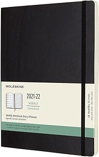مولسكن مخطط اسبوعي كلاسيكي لمدة 18 شهر 2021-2022، غطاء ناعم، XL (7.5 × 9.75)، اسود