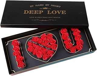 Soap Flowers | I LOVE U Artificial Flower Bouquet Gift Box - Heart Shaped Rose Soap Petals Set Home Decoration for Birthdays, Valentine's Day, Anniversary, Wedding