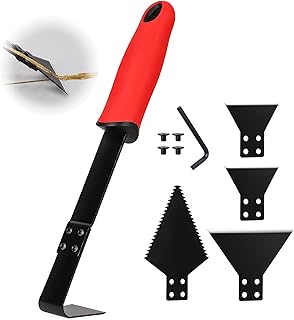 1 Caulk Remover Tool Set ​with 5-piece Blades - 8.7 Inch Industrial Floor Scraper Tool with Long-Handle, Replaceable Silicone Caulking Tool Kit for Glass Caulk, Adhesive, Sink Joint,Tiles, Walls