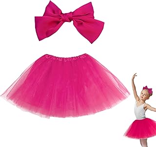 2-8 Years Tulle Skirt with Hair Clip with Bow, Mini Skirt with Lining, Stretchy 40 cm Princess Ballet Skirt for Birthday, Carnival, Dance Dress (DE/NL/SE/PL, Age, One Size, Regular, Rose Red)