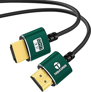 كيبل HDMI رفيع بطول 1 قدم من ثسوكوردز، سلك HDMI فائق النعومة ورفيع الى HDMI، سلك HDMI فائق المرونة ورفيع يدعم السرعة العالية 4K @60Hz 18 جيجا بايت في الثانية 2160p 1080p