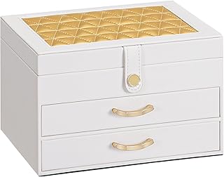 Enthralite White Jewelry Box Organizer: Home Decor for Women - 2-Drawer Holder for Valentine’s Day Birthday Christmas White Gold