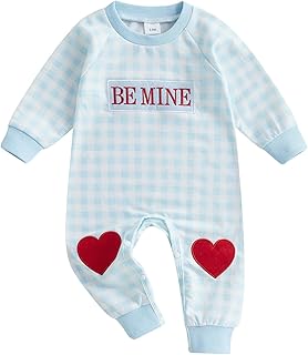 Valentines Baby Girl Outfit Newborn Long Sleeve Heart Romper Plaid Jumpsuit Winter Spring Clothes