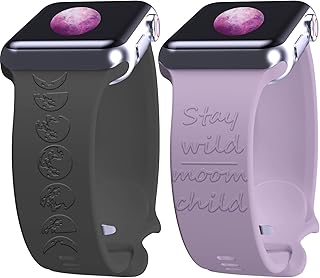 2 Pcs Engraved Bands Compatible with Apple Watch Band 44 mm 40mm 45mm Women Girls Silicone Watch Bands Sport Strap Replacement Wristband iWatch Series 7 6 SE 5 4 3 2 1