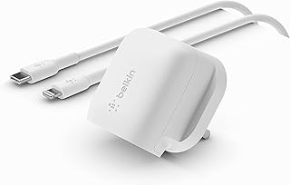 بلكن شاحن حائط سريع 20 واط USB نوع C مع كيبل USB-C الى لايتنينج، معتمد USB-C PD 3.1 PPS وتصميم بحجم مناسب للسفر لايفون 14 وبرو وماكس وميني وايباد وجالاكسي وبكسل والمزيد