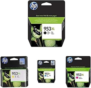 HP خراطيش حبر اصلية عالية الانتاجية F6U16AE، F6U17AE، F6U18AE، L0S70AE 953XL، اسود/ازرق سيان/ارجواني ماجنتا/اصفر، حزمة من 4 قطع