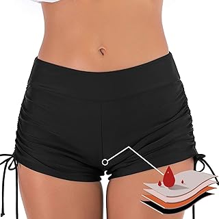 Period Pants for Women Swimming, High Waisted 4Ply Leakproof Bikini Menstrual Swimwear Bottoms for Girls Teens, Super Absorbent Quick Dry Swim Shorts for Beach Pool