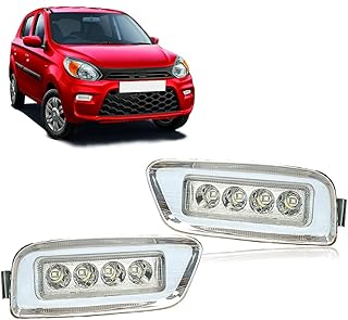 Selifaur - مجموعة مصباح الضباب 4 LED DRL مع حلقة بلاستيكية مطلية بالكروم لـ Alto 800 2019