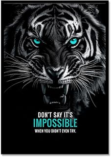 Motivational Phrases Poster Print Inspiring Words Wall Art Canvas Painting Tiger Lion Leopard Eagle Office Decor Home Decoration (SKU2,8 x12inch=(20 x30 cm),Black Metal Frame)