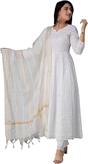 JG JAI GOVINDAM Chikankari Cotton Anarkali Indian Kurti For Women Summer Dress Kurta Pant With Dupatta Set Pakistani Kurta