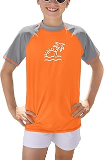 BesserBay Jungen Kurzarm Rundhals UV Shirt Rashguard UPF 50+ Schwimmshirt Kinder Badeshirt 110-160