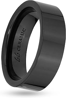 Boston Bay Diamonds Black Ceramic Unisex Comfort Fit Mens Wedding Band or Fashion Ring - 6mm, 7mm & 8mm - Choice of Style