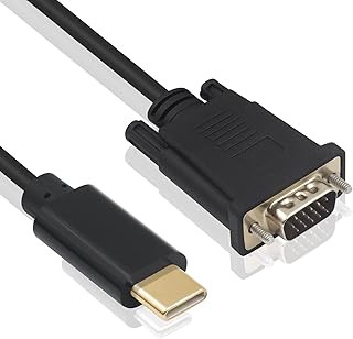 ديوتيك كيبل محول USB C الى VGA بطول 6 قدم 1.8 متر ، ذكر مع منفذ مطلي بالذهب للشاشة وسطح المكتب وجهاز العرض (لا يدعم ثاندربولت ) أسود