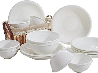 56 Pieces Bone China Dinner Set, Porcelain White Round Thicken Serving Dinnerware Combination Set with Cereal Bowl Dessert Plates Dishes and Soup Pot Service for 12 People