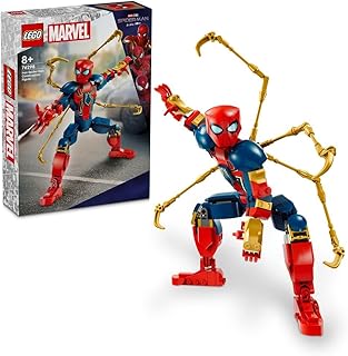 شخصية الرجل العنكبوت الحديدي للبناء من LEGO 76298 Marvel تشويق الخارق للأطفال لعبة بناء قابلة للتحريك مع درع هدية للصبيان والبنات بعمر 8 سنوات أو أكثر