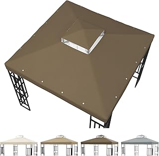 مظلة شواء مزدوجة 10 قدم × 10 قدم للاستخدام الخارجي، خيمة سقف غازيبو، مظلة بديلة مزدوجة الطبقات للشواء (الجزء العلوي فقط) (بني)