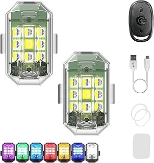 مصابيح LED ستروب لاسلكية صغيرة عالية السطوع ومضادة للتصادم، مصابيح ليلية بجهاز تحكم عن بعد بـ7 ألوان، ضوء إشارة بشحن USB لطائرة درون والدراجة والسيارة والشاحنات ومركبات ايه تي في، قطعتين
