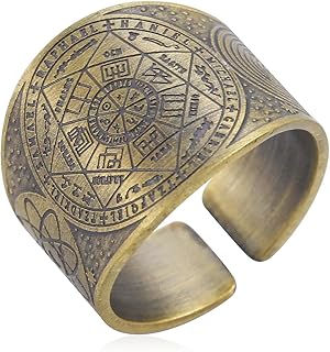 Seven Archangels Ring,Retro Style Solomon Seven Pointed Star Magic Circle Ring, Men's Bronze Stainless Steel Guard Ring, Trendy Accessories, Jewelry Gifts (Size 8, Adjustable Opening)