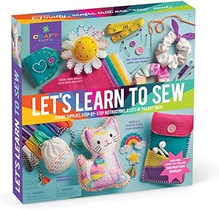 كرافت- تيستيك — Let's Learn to Sew — مجموعة الحرف اليدوية — تتضمن كتاب تعليمات خطوة بخطوة، لوازم قابلة لإعادة الاستخدام لتعليم غرز الخياطة الأساسية والتطريز والمزيد للمبتدئين - للأعمار من 7 سنوات فما