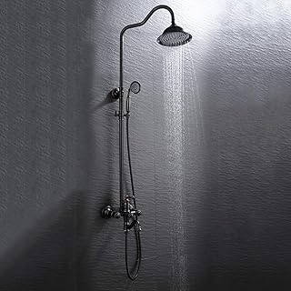 Bathroom Shower Set Copper European Supercharged Hand Shower System With Lifting Rod Round Top Spray Retro Black Old 3 Function With Faucet Delicate