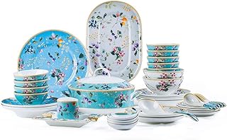 44 Pieces Ceramics Dinner Sets Bowl/Dish/Soup PotDinnerware Set Art Pattern Combination Tableware Set-Compatible with Gift Giving Banquet Wedding Gifts Plates