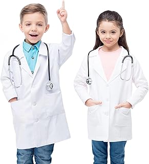 White Lab Coat Kids, Lab Coats for Children, Boys Girls Cotton Science Lab Coats Medical Coat, Child Laboratory Coat Doctors Coat Fancy Dress for Role Play Dress Up Costumes School Student