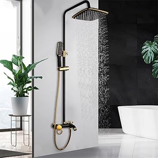 Bathroom Rainfall Shower System Bathtub Shower Faucet Mixer Shower Set Black Golden W/Hand Spray Tap Set