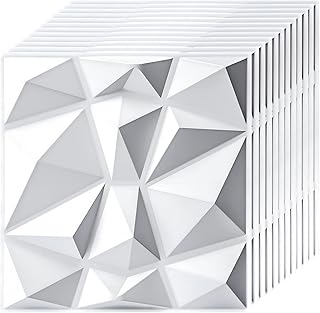 3D Wall Panels,12 Pack Decorative 3D Wall Panels in Diamond Design,30CM/11.8" x 11.8" PVC Waterproof Wall Panel Textured Modern Decor Wall Tiles,for Living Room Bedroom Hotel Office (White)