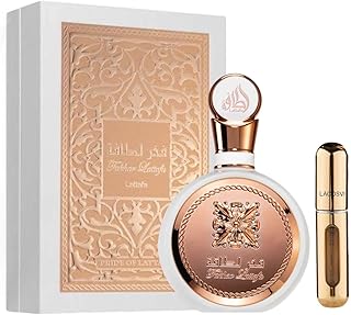 عطر لطافة عربي اصلي من فخر 100 مل يتضمن 5 لاكوسفي قابل لاعادة الملء للنساء، فخار روز انثوي، زهري حلو ومنعش (الخيار 1)