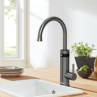 Briwellna Tap with Instantaneous Water Heater, 220 V Hot Water Tap, Electric Kitchen Tap Made of Stainless Steel, 360 Degree Rotating Cold and Hot Water Tap (Grey)