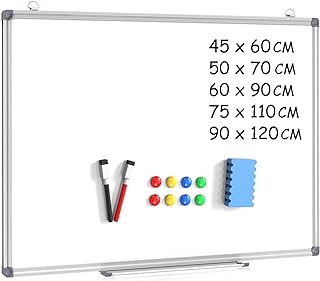 دولار بوس سبورة بيضاء مغناطيسية قابلة للمسح الجاف، لوح ابيض، 60 × 90 سم، اطار من الالومنيوم مع اطقم وادوات تركيب