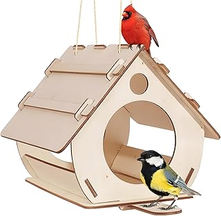 JYJLLM Kids Paint Your Own Wild Bird Nest Box，bird house，bird houses for garden，bird box，bird nesting box，wooden bird table，Suitable For Many Different Species Of Garden Birds (Wooden House Style)