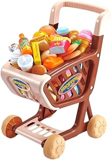 Toy Box Children Supermarket Shopping Carts Pretend Play House Set With Food Toy Set For Kids 30X20X10 Cm Blue