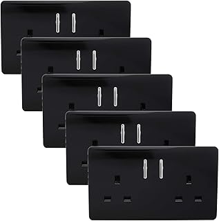 Trendi ART-SKT213BKx5 2 Gang Modern Gloss 13A Switched Sockets Black (Pack of 5)