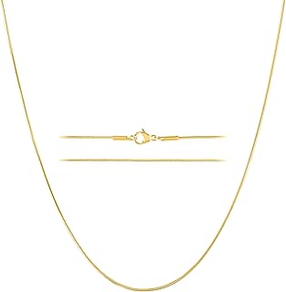 24k Gold Snake Chain Necklace – Thin, Dainty, Gold Plated Stainless Steel Jewelry for Women & Men with Lobster Clasp