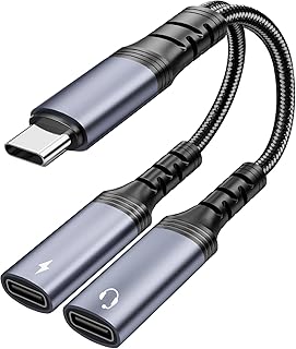 موزع USB C من ازوني محول سماعة راس وشاحن كيبل دونجل صوت 2 في 1 نوع مع شحن سريع PD 60 واط دعم الموسيقى والمكالمات لايفون 16/15 برو ماكس جالكسي S24/S23 بكسل 9/8/7 ايباد