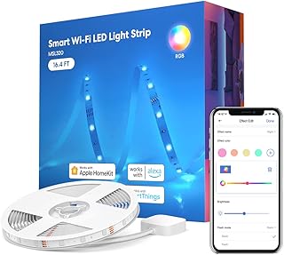 شريط إضاءة LED احترافي من ميروس ، واي فاي بلون RGB بطول 5 متر متوافق مع ابل هوم كيت واليكسا وجوجل وسمارت ثينجز لون أبيض دافئ بارد لغرفة النوم والتلفزيون والحفلات نسخة مطورة MSL320HK