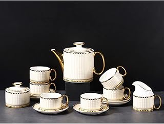 15 Pieces Coffee Cups and Saucers Porcelain Tea Set with Teapot Sugar Bowl Milk Jug Ceramic Tea and Coffee Cups,