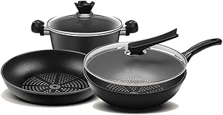 Pots,Professional Total Nonstick Fry Pan Cookware Set, 3-Piece, Wok Soup Pot Fryipan Gas Stoves Induction Cooker Household,