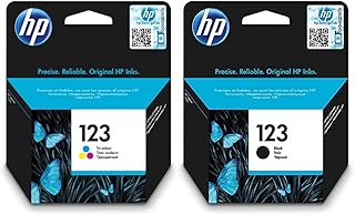 خرطوشة حبر ثلاثية الألوان HP 123 ، سماوي - أرجواني - أصفر - F6V16AE & 123 خرطوشة حبر أصلية سوداء - F6V17AE