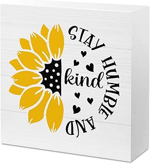 Gejoyse Inspirational Summer Decor, Summer Decorations for Home Office Desk Shelf Cubicle Decor, Sunflower Decor, Sunflower Decorations, Stay Humble And Kind Sign, Gifts for Woman 5 X 5 Inch