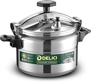 DELICI Aluminium Pressure Cooker, Pressure Pot, Arabic Cooker,Safety Lock,Silver,2 Year Warranty- (11, Liters)