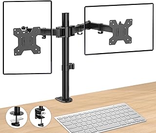 حامل مكتب مزدوج للشاشة مقاس 15-30 انش من ياكيتر، حامل ستيل شديد التحمل قابل للتعديل بالكامل، يحمل شاشتي كمبيوتر يتحمل حتى 18.6 باوند لكل ذراع مع دوران وامالة، 75/100 ملم فيسا بلون اسود