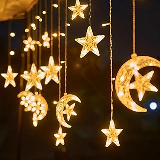 Ramadan Decorations LED Moon Star Light String, Rope Lights for Wall or Curtain Decor Stylish and Festive, a Perfect Ramadan Gift