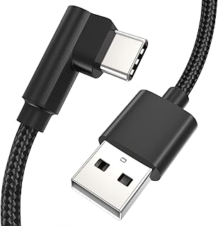 كيبل USB C بزاوية قائمة [عبوة من 3 قطع، 1 قدم] كيبل شحن سريع 3 امبير USB A الى USB C، سلك مضفر بالنايلون 90 درجة لجوال سامسونج جالكسي اس 22/اس 20 اف اي/اس 10، نوت 20/10 بلس، ايه 03 اس، موتو جي، ال جي،