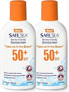 آمنة البحر SPF50 + 4oz سعرنا محلول. مكافحة قنديل ستينغ واقية لوسيون من الشمس يحمي ضد القمل لدغ القناديل اللدغ والمرجان النار. صديقة للبيئة وريف الآمن، 4.0 أونصة سائلة