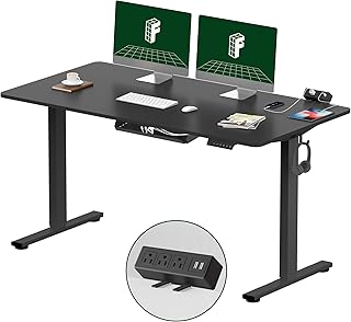 مكتب قائم EN1 بمقاس 1.4 متر × 71 سم قابل لتعديل الارتفاع بالطاقة الكهربائية بوحدة تحكم بالارتفاع لوحة كاملة مزودة بذاكرة، للمكتب والمنزل من فليكسي (إطار اسود + سطح أسود 1.4 متر)